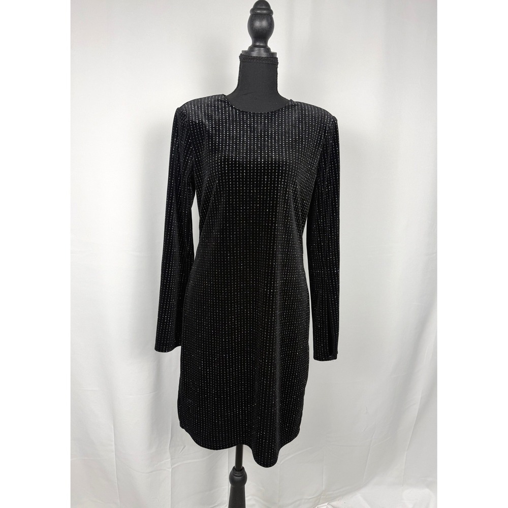 Catherine Malandrino Black Velvet Silver Metallic Dotted Long Sleeve Mini Dress